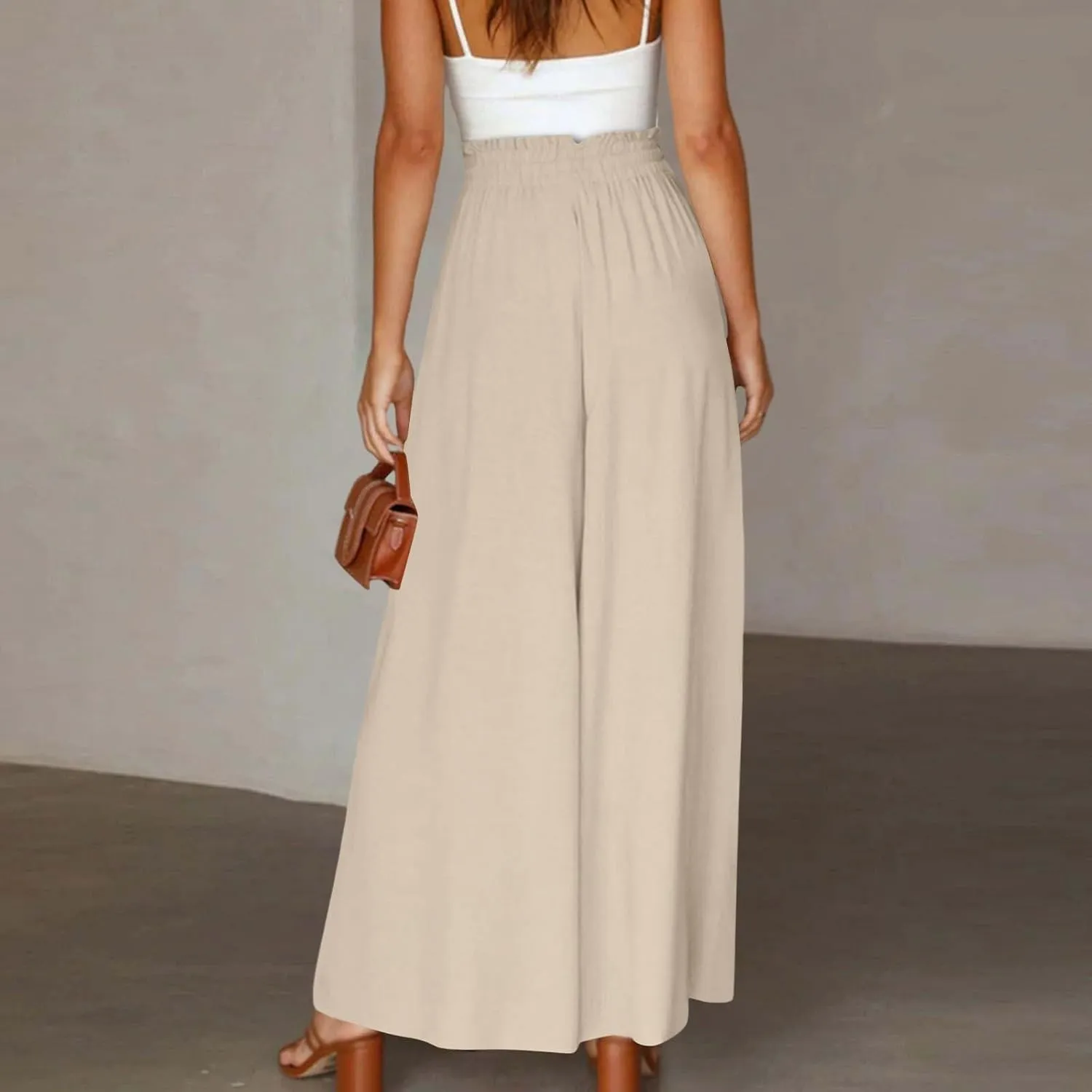 Wide Leg Pants Woman High Waisted Floral Boho Beach Casual Pants Cute Summer Flowy Palazzo Culottes with Pockets