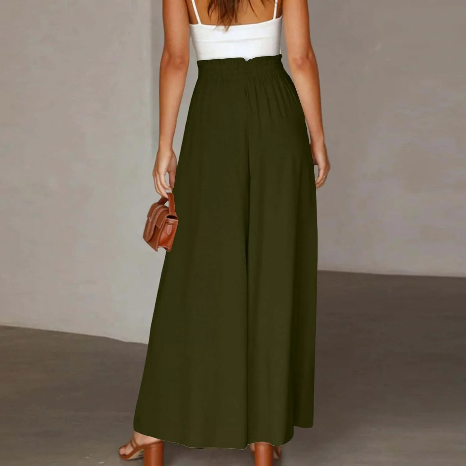 Wide Leg Pants Woman High Waisted Floral Boho Beach Casual Pants Cute Summer Flowy Palazzo Culottes with Pockets