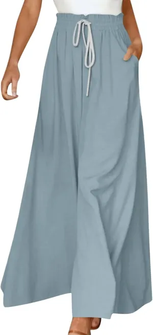 Wide Leg Pants Woman High Waisted Floral Boho Beach Casual Pants Cute Summer Flowy Palazzo Culottes with Pockets