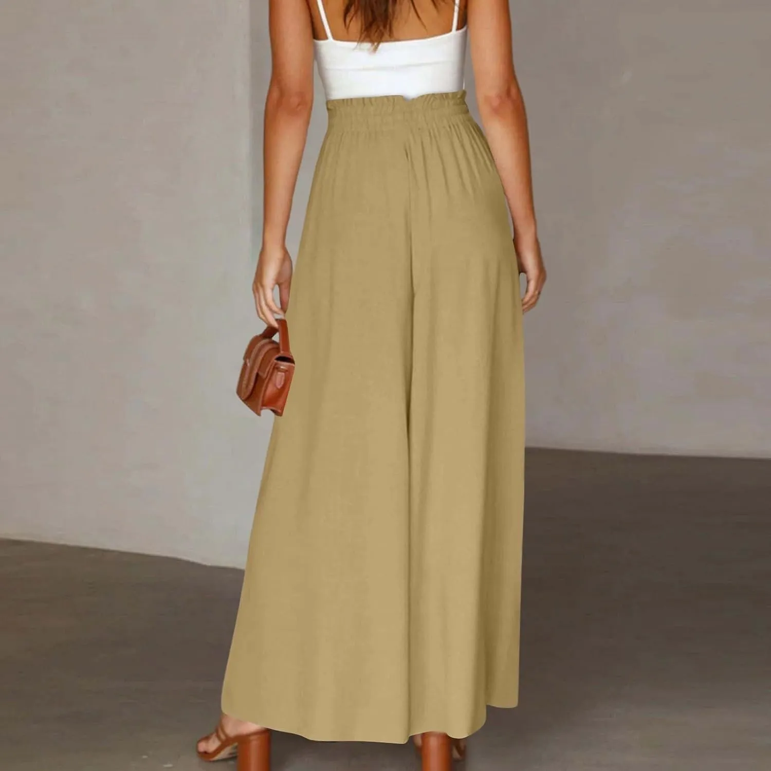 Wide Leg Pants Woman High Waisted Floral Boho Beach Casual Pants Cute Summer Flowy Palazzo Culottes with Pockets