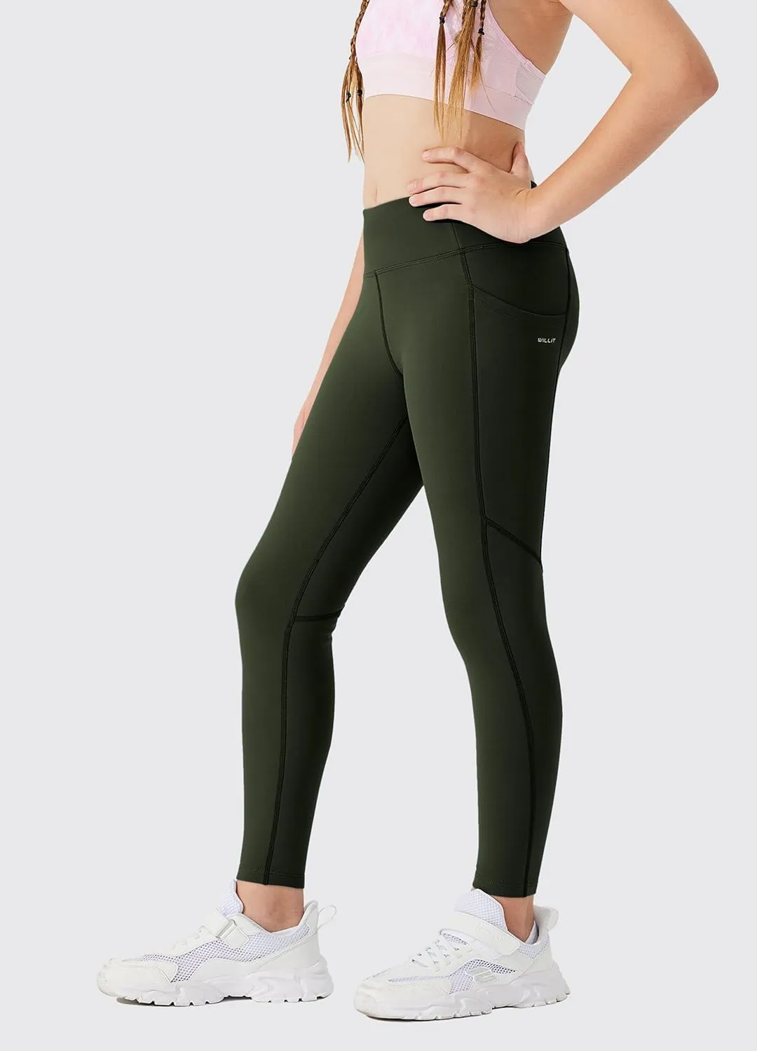 Willit Girls Fleece Lined Leggings Pants with Pockets Water Resistant Thermal Tights
