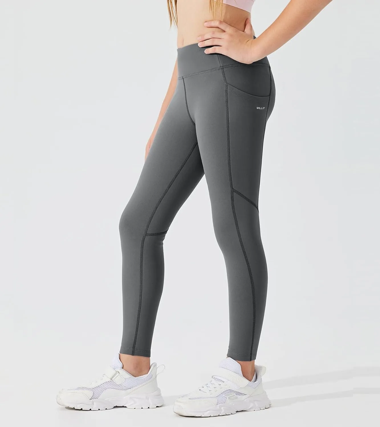 Willit Girls Fleece Lined Leggings Pants with Pockets Water Resistant Thermal Tights