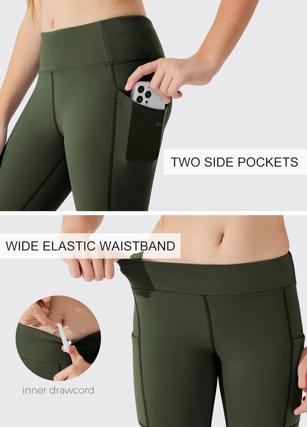 Willit Girls Fleece Lined Leggings Pants with Pockets Water Resistant Thermal Tights