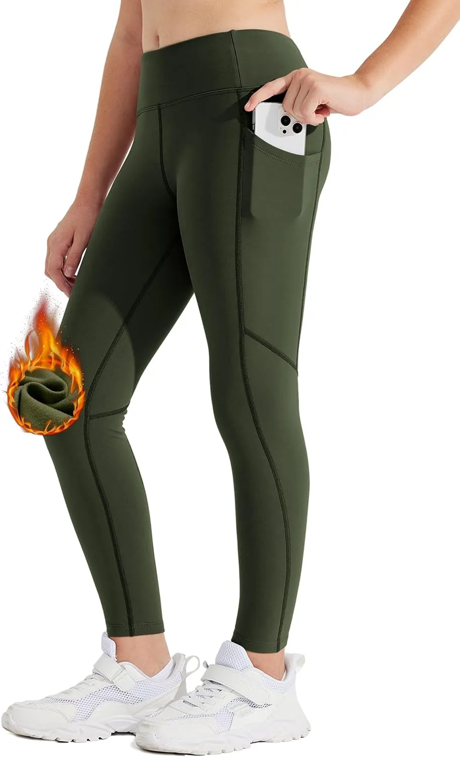 Willit Girls Fleece Lined Leggings Pants with Pockets Water Resistant Thermal Tights
