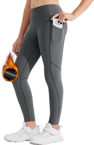 Willit Girls Fleece Lined Leggings Pants with Pockets Water Resistant Thermal Tights