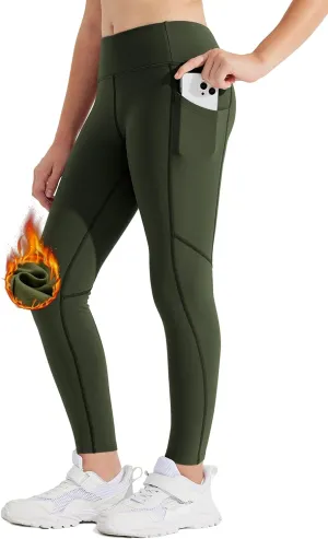 Willit Girls Fleece Lined Leggings Pants with Pockets Water Resistant Thermal Tights