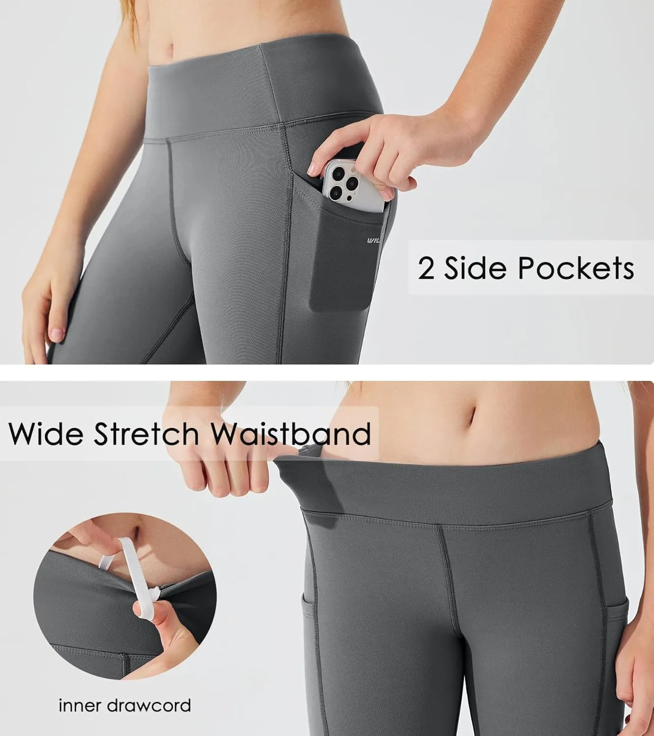 Willit Girls Fleece Lined Leggings Pants with Pockets Water Resistant Thermal Tights