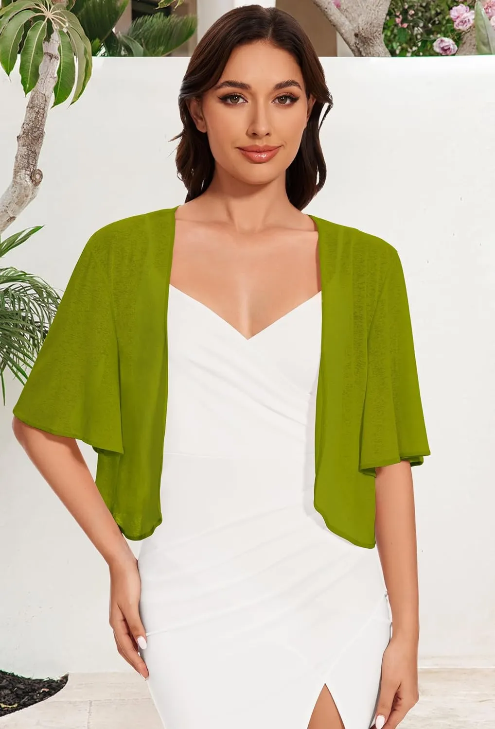 Women Bolero Shrug Cardigan Open Front Cover Up Sheer Short Sleeve Kimonos for Evening Dress