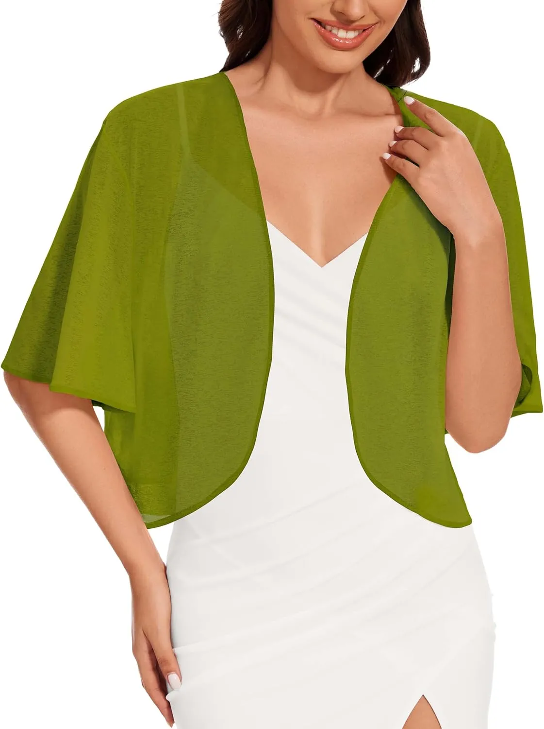 Women Bolero Shrug Cardigan Open Front Cover Up Sheer Short Sleeve Kimonos for Evening Dress