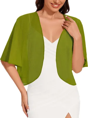 Women Bolero Shrug Cardigan Open Front Cover Up Sheer Short Sleeve Kimonos for Evening Dress