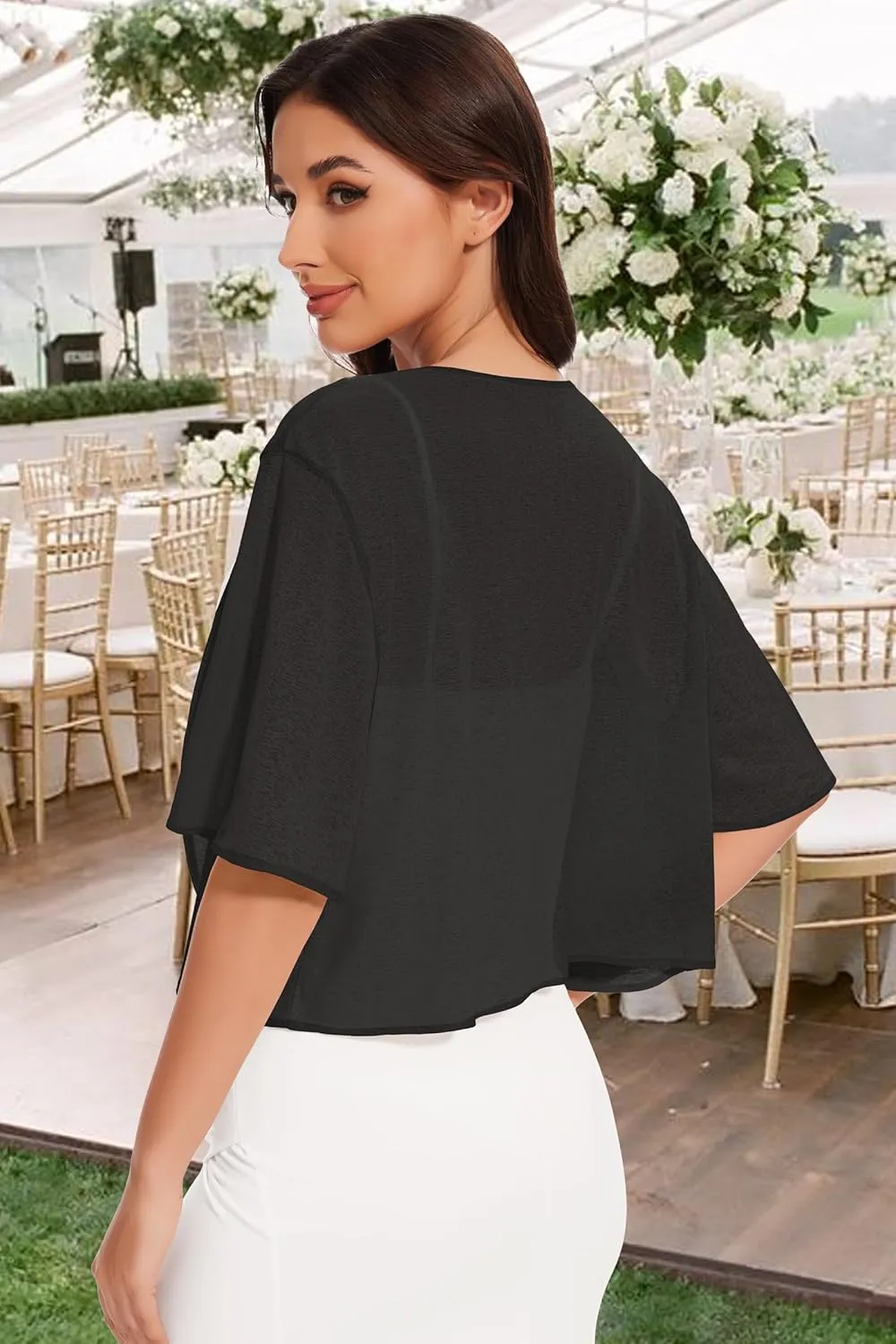 Women Bolero Shrug Cardigan Open Front Cover Up Sheer Short Sleeve Kimonos for Evening Dress