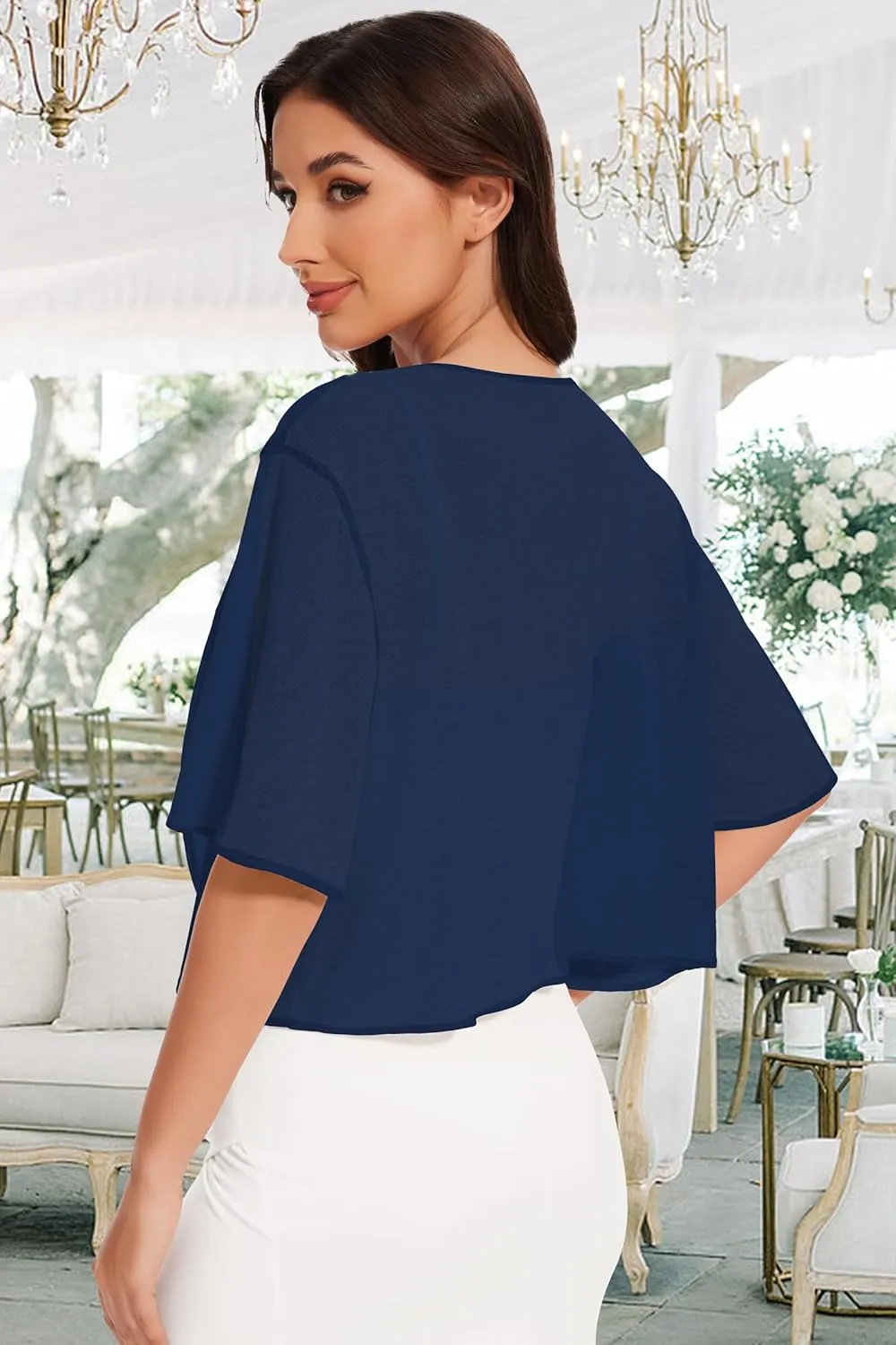 Women Bolero Shrug Cardigan Open Front Cover Up Sheer Short Sleeve Kimonos for Evening Dress