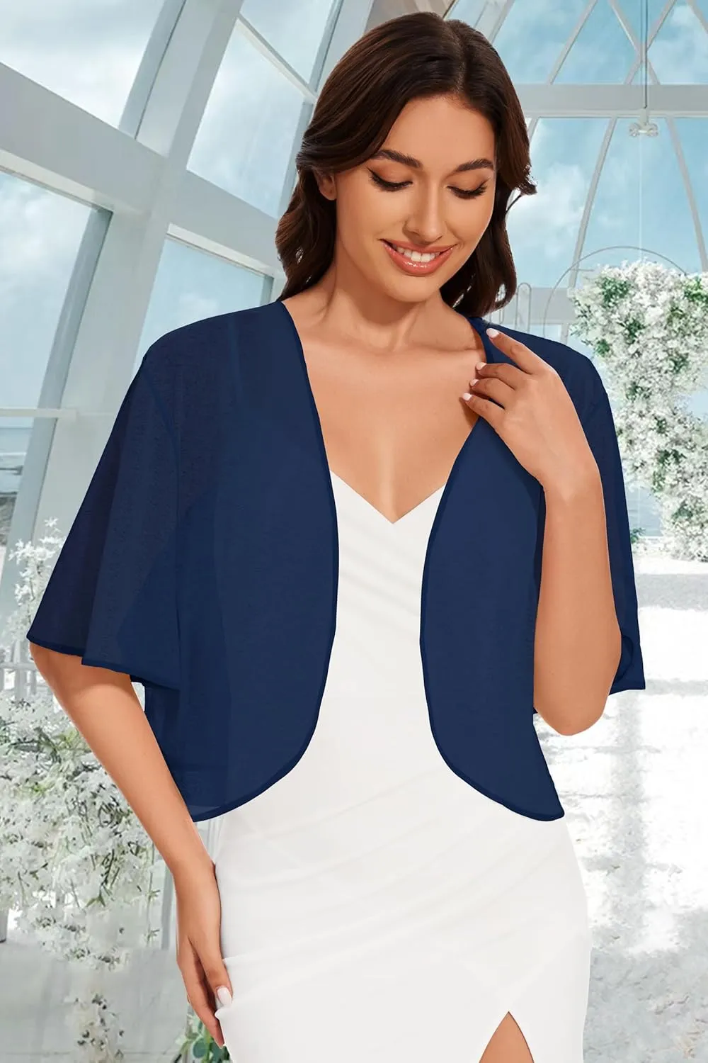 Women Bolero Shrug Cardigan Open Front Cover Up Sheer Short Sleeve Kimonos for Evening Dress