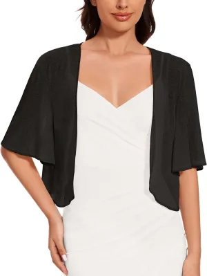 Women Bolero Shrug Cardigan Open Front Cover Up Sheer Short Sleeve Kimonos for Evening Dress
