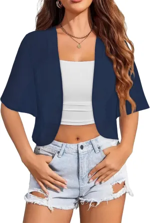 Women Bolero Shrug Cardigan Open Front Cover Up Sheer Short Sleeve Kimonos for Evening Dress