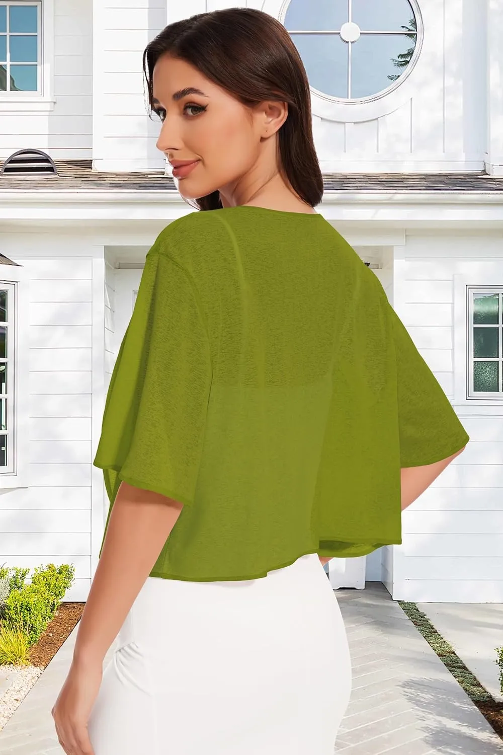 Women Bolero Shrug Cardigan Open Front Cover Up Sheer Short Sleeve Kimonos for Evening Dress