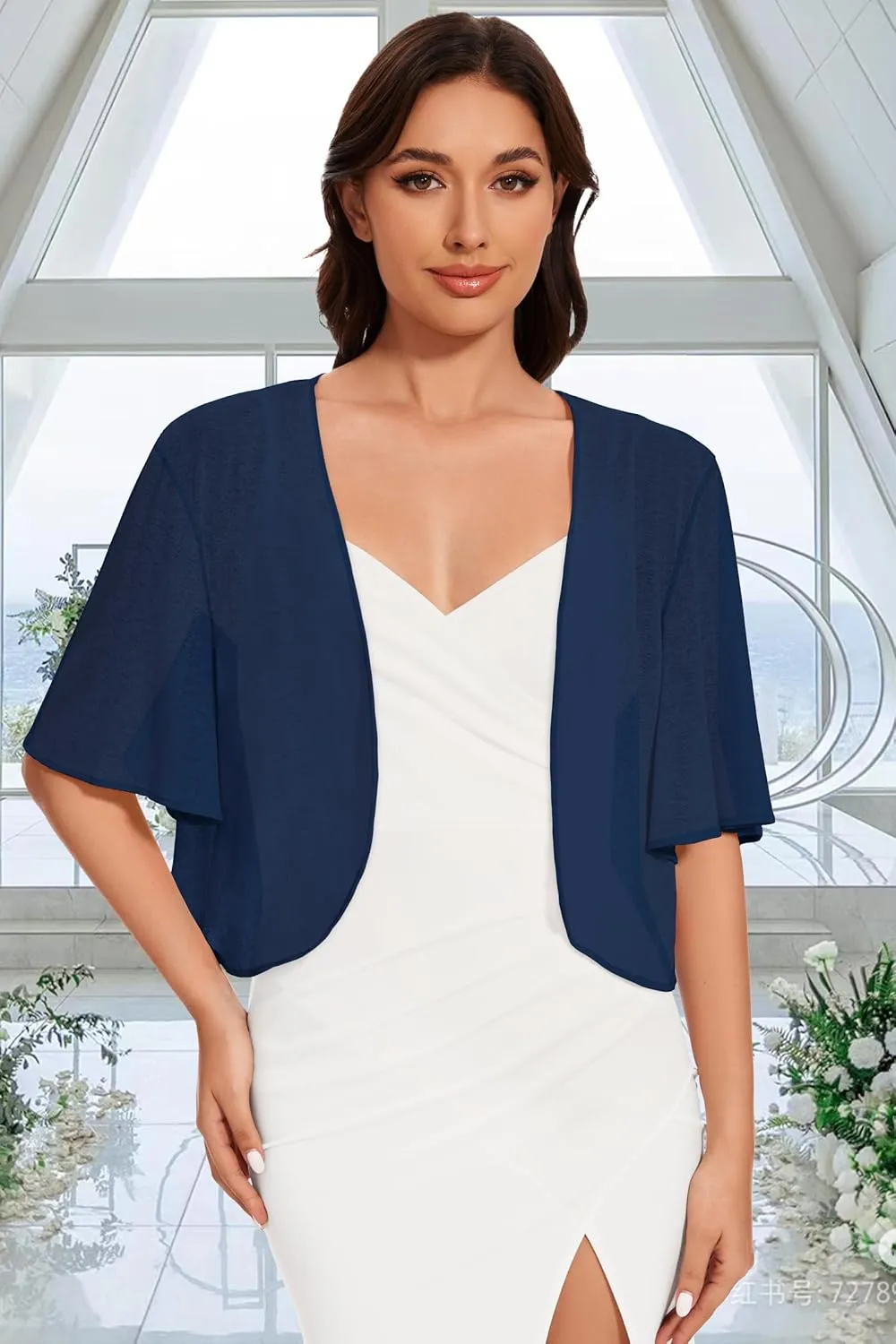 Women Bolero Shrug Cardigan Open Front Cover Up Sheer Short Sleeve Kimonos for Evening Dress