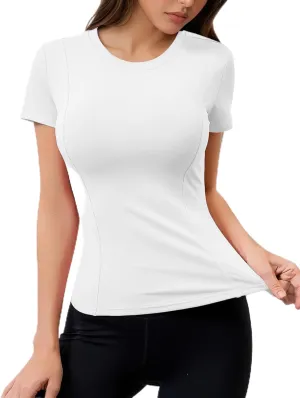Women Elastic Workout Shirts Breathable Compression Quick Dry Gym Lightweight Basic Fitted Tops