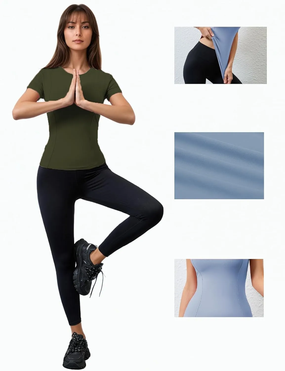 Women Elastic Workout Shirts Breathable Compression Quick Dry Gym Lightweight Basic Fitted Tops