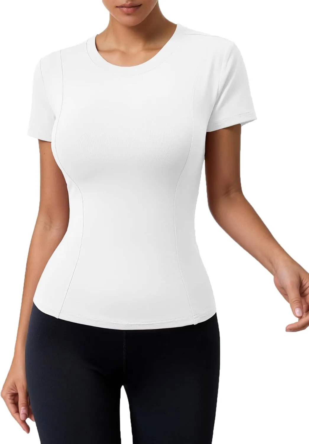 Women Elastic Workout Shirts Breathable Compression Quick Dry Gym Lightweight Basic Fitted Tops