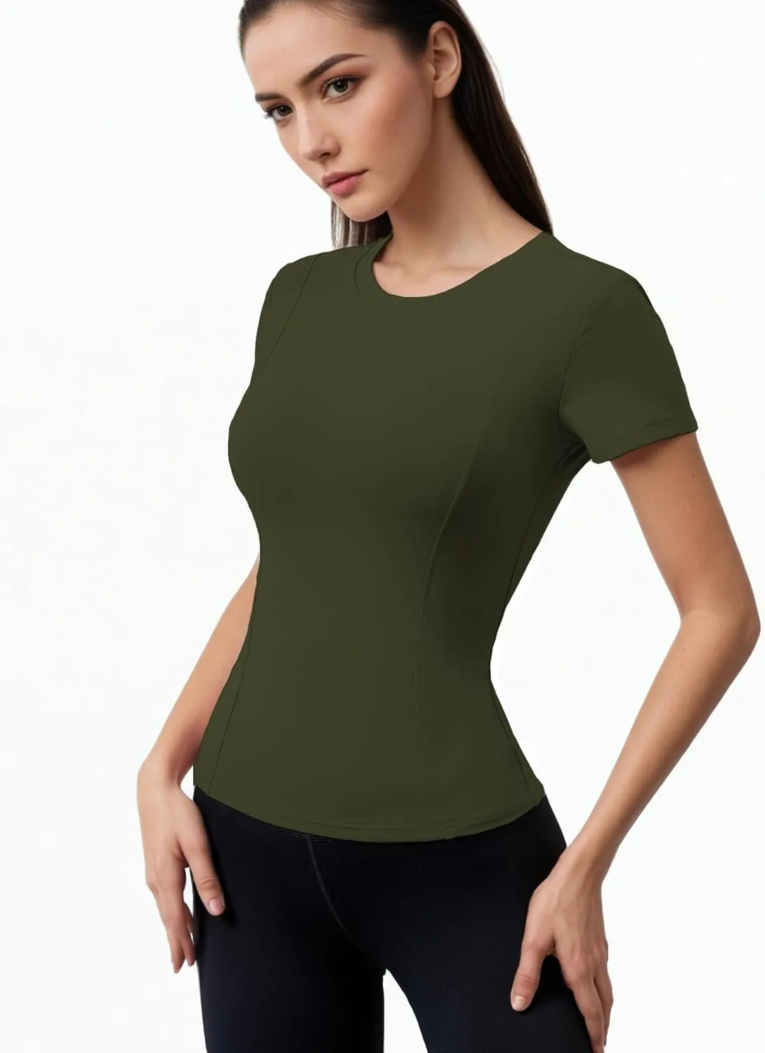 Women Elastic Workout Shirts Breathable Compression Quick Dry Gym Lightweight Basic Fitted Tops
