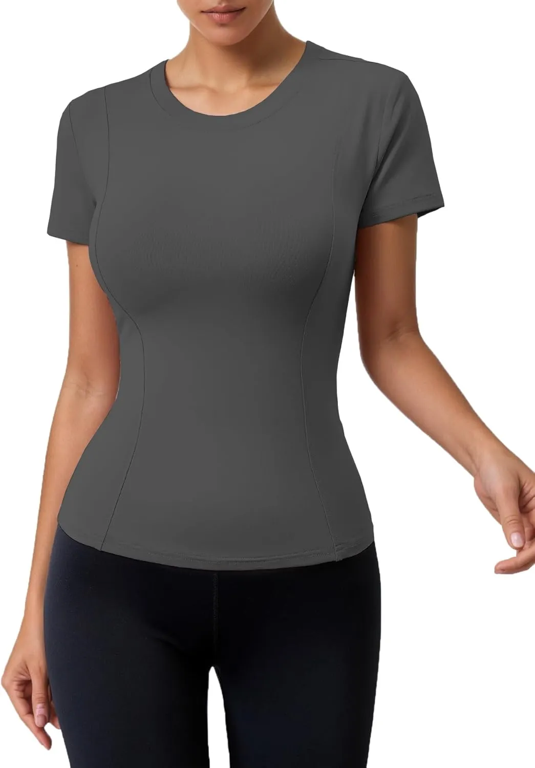 Women Elastic Workout Shirts Breathable Compression Quick Dry Gym Lightweight Basic Fitted Tops