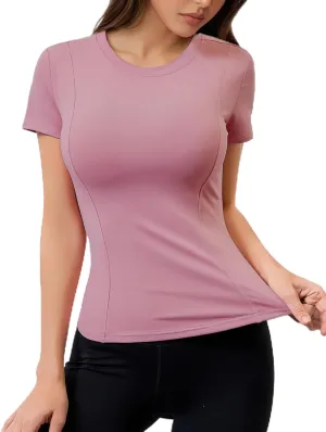 Women Elastic Workout Shirts Breathable Compression Quick Dry Gym Lightweight Basic Fitted Tops