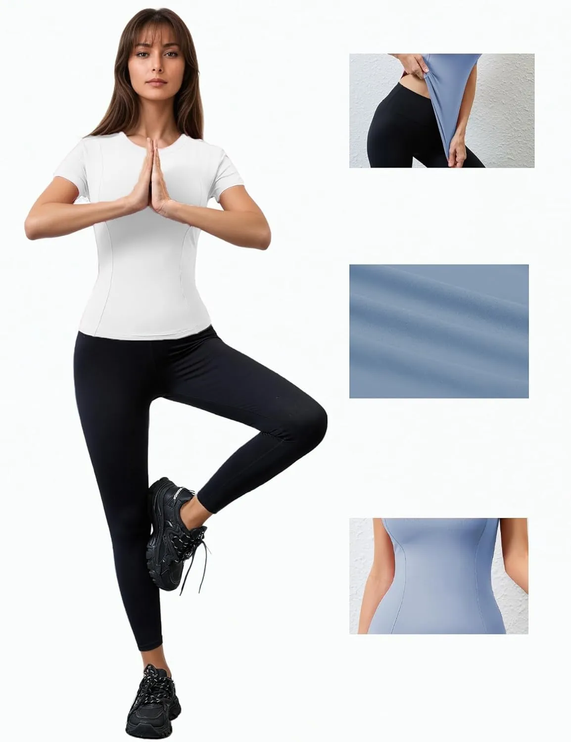 Women Elastic Workout Shirts Breathable Compression Quick Dry Gym Lightweight Basic Fitted Tops