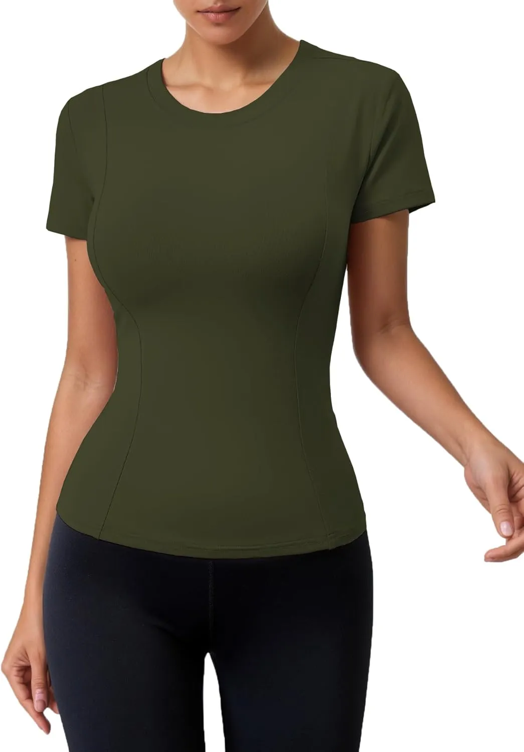 Women Elastic Workout Shirts Breathable Compression Quick Dry Gym Lightweight Basic Fitted Tops