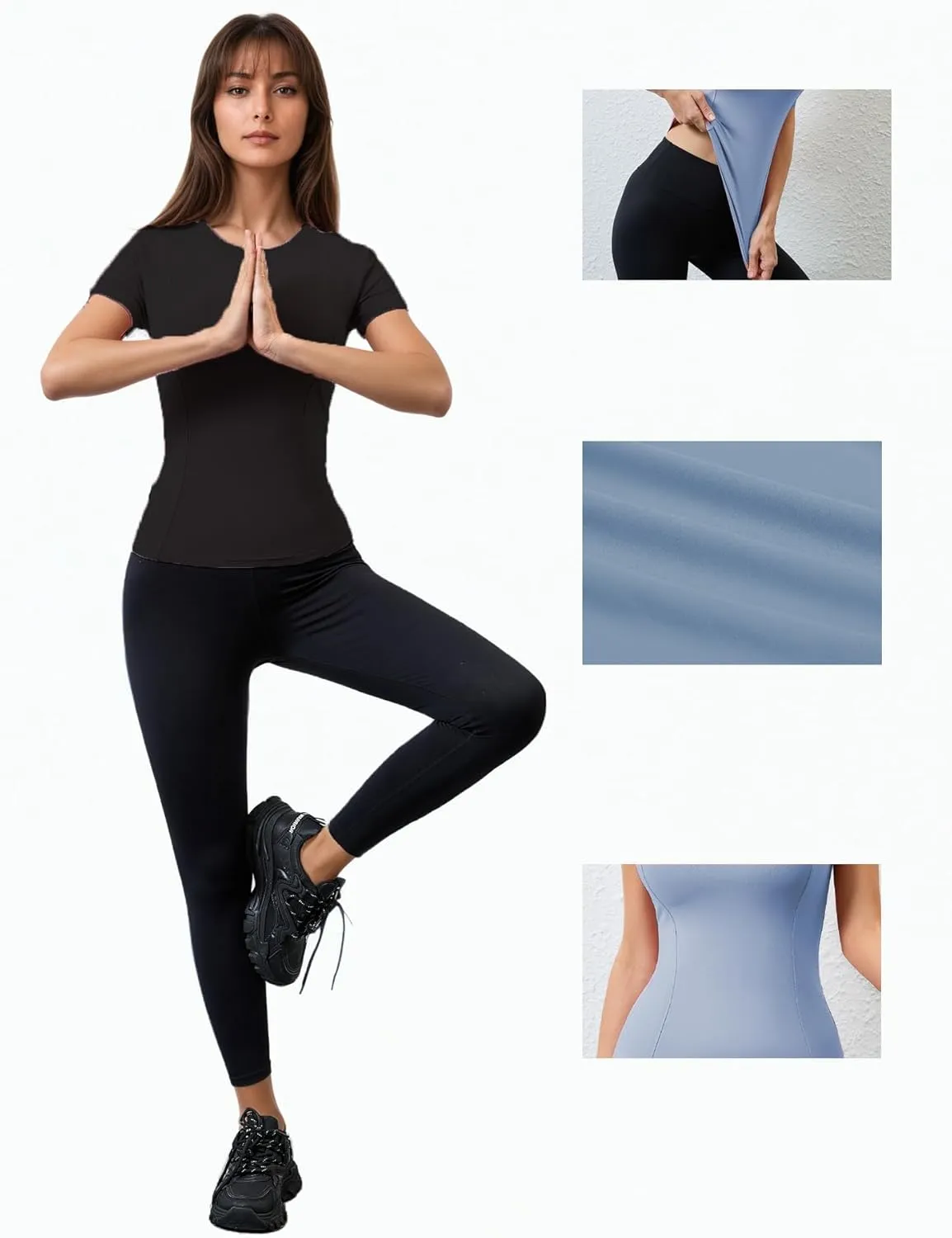 Women Elastic Workout Shirts Breathable Compression Quick Dry Gym Lightweight Basic Fitted Tops