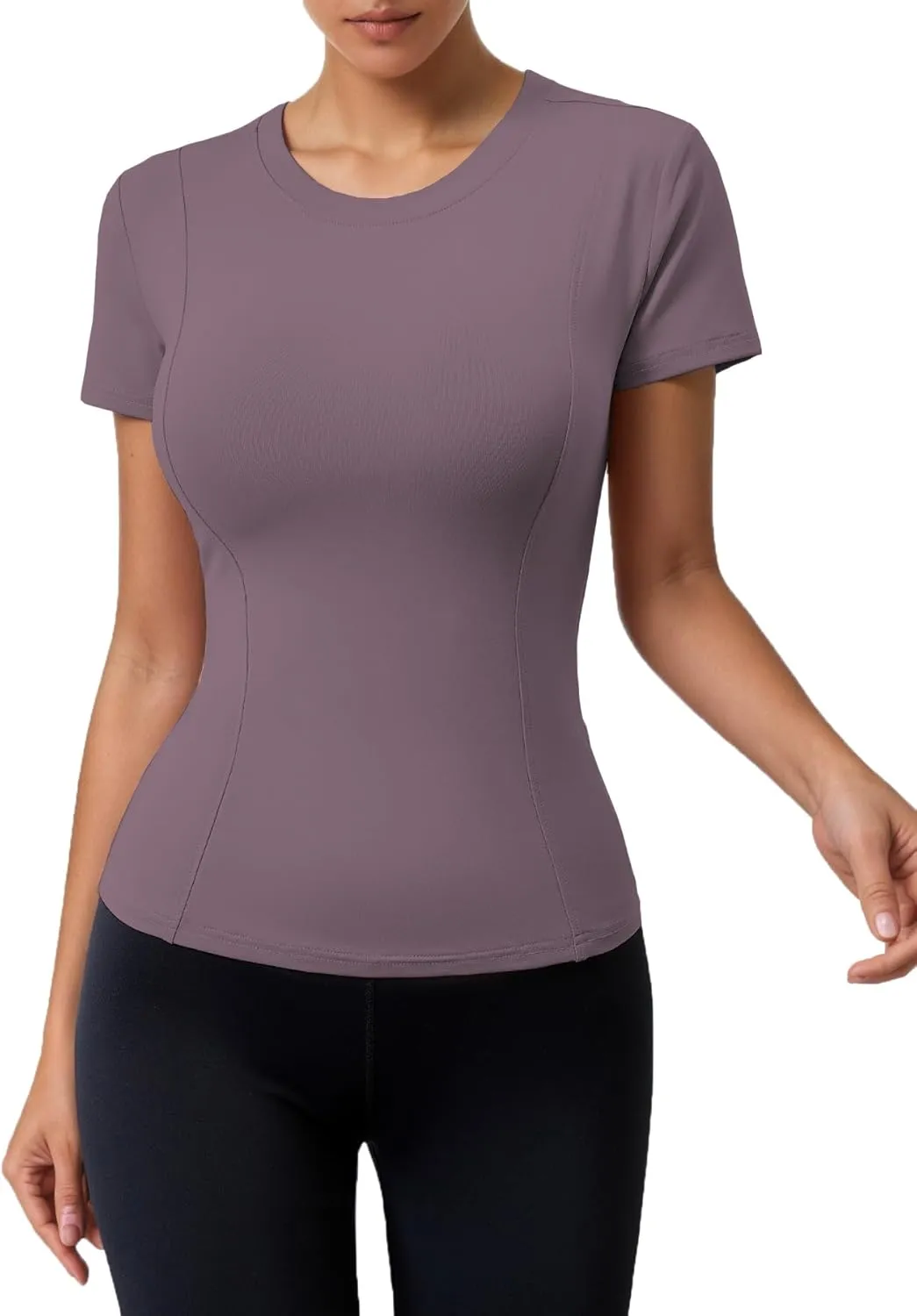 Women Elastic Workout Shirts Breathable Compression Quick Dry Gym Lightweight Basic Fitted Tops