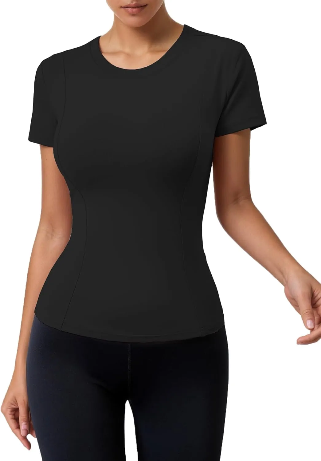 Women Elastic Workout Shirts Breathable Compression Quick Dry Gym Lightweight Basic Fitted Tops