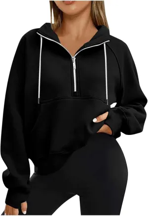 Women Half Zip Up Sweatshirts Trendy Long Sleeve Plain Pullover Fall Casual Oversized Tops Winter Comfort Clothes
