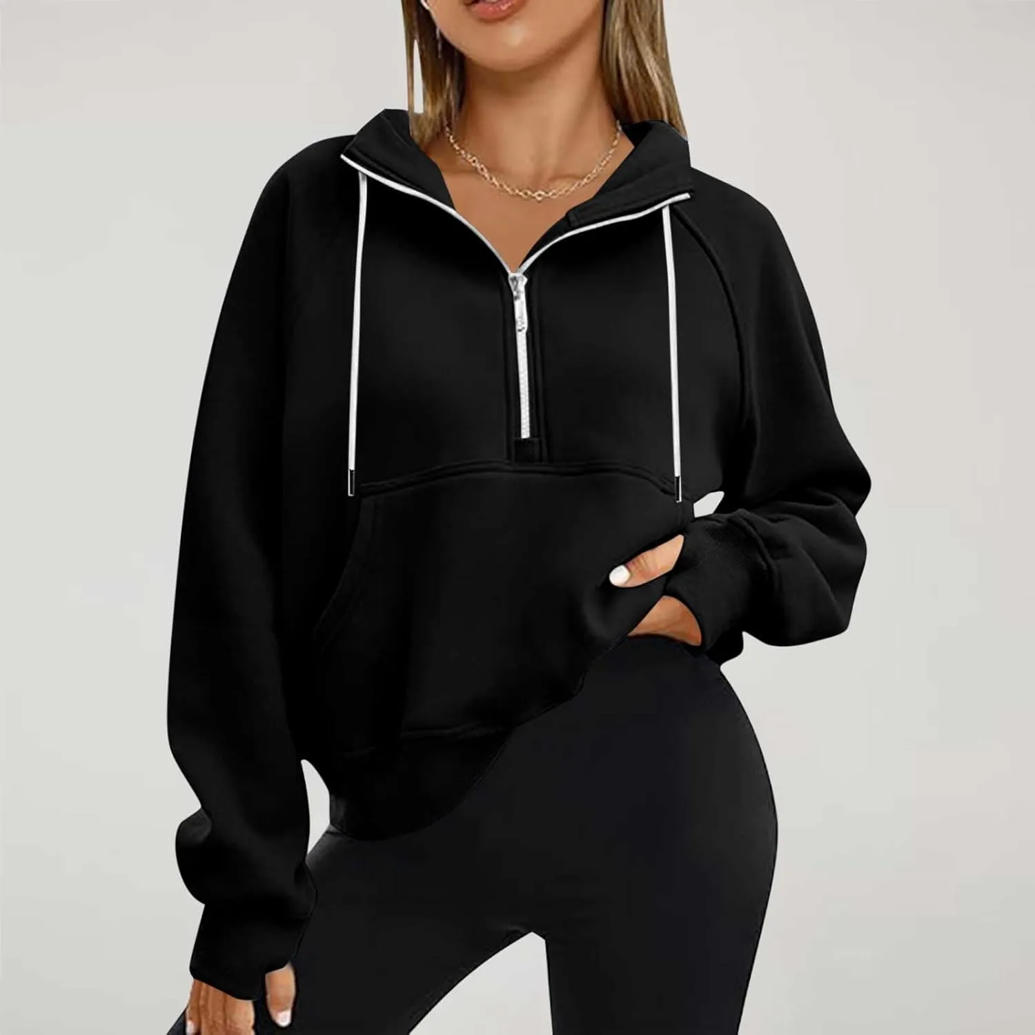 Women Half Zip Up Sweatshirts Trendy Long Sleeve Plain Pullover Fall Casual Oversized Tops Winter Comfort Clothes