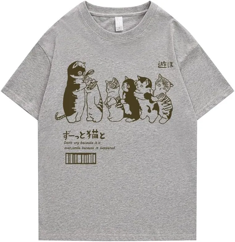 Women Men's Oversized T Shirt Clothing Kawaii Cat Shower Graphic Print T-Shirt Casual Cotton Summer Short Sleeve Top