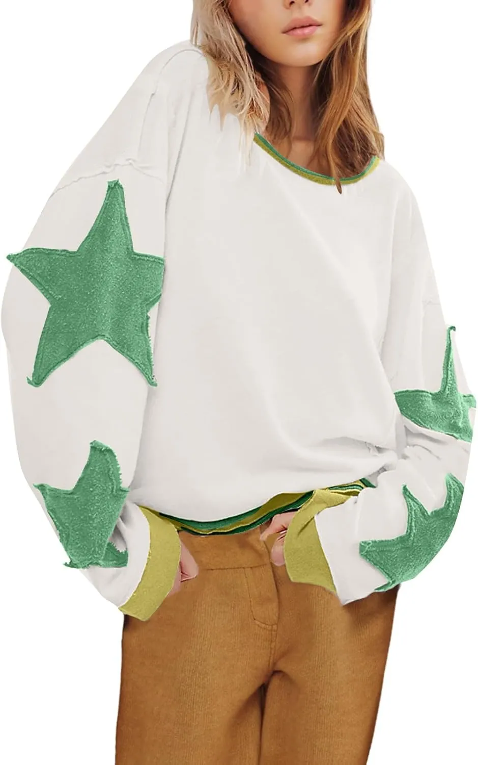 Women Oversize Sweatshirts Crewneck Long Sleeve Star Print Casual Loose Pullover Fall Fashion 2024 Clothes Tops
