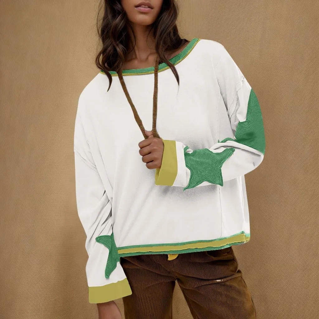 Women Oversize Sweatshirts Crewneck Long Sleeve Star Print Casual Loose Pullover Fall Fashion 2024 Clothes Tops