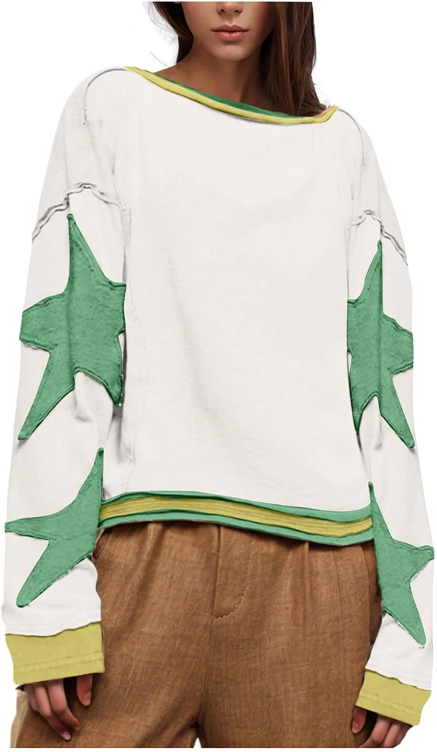 Women Oversize Sweatshirts Crewneck Long Sleeve Star Print Casual Loose Pullover Fall Fashion 2024 Clothes Tops
