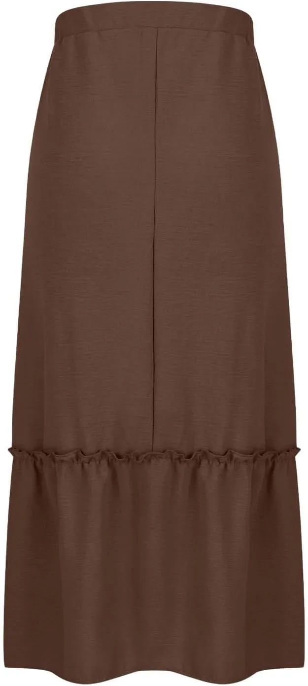Women Ruched Ruffle Skirts Midi Length Summer Beach Half Dress Casual Vacation Skirt Trendy Cruise Clothes