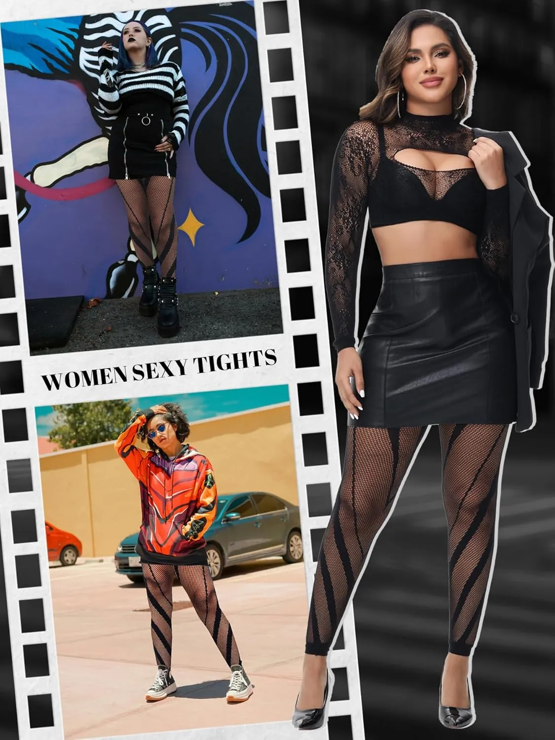 Women Sexy Tights Footless Pantyhouse Fishnet Opening Leggings Stripe Pantihose