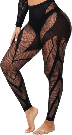 Women Sexy Tights Footless Pantyhouse Fishnet Opening Leggings Stripe Pantihose
