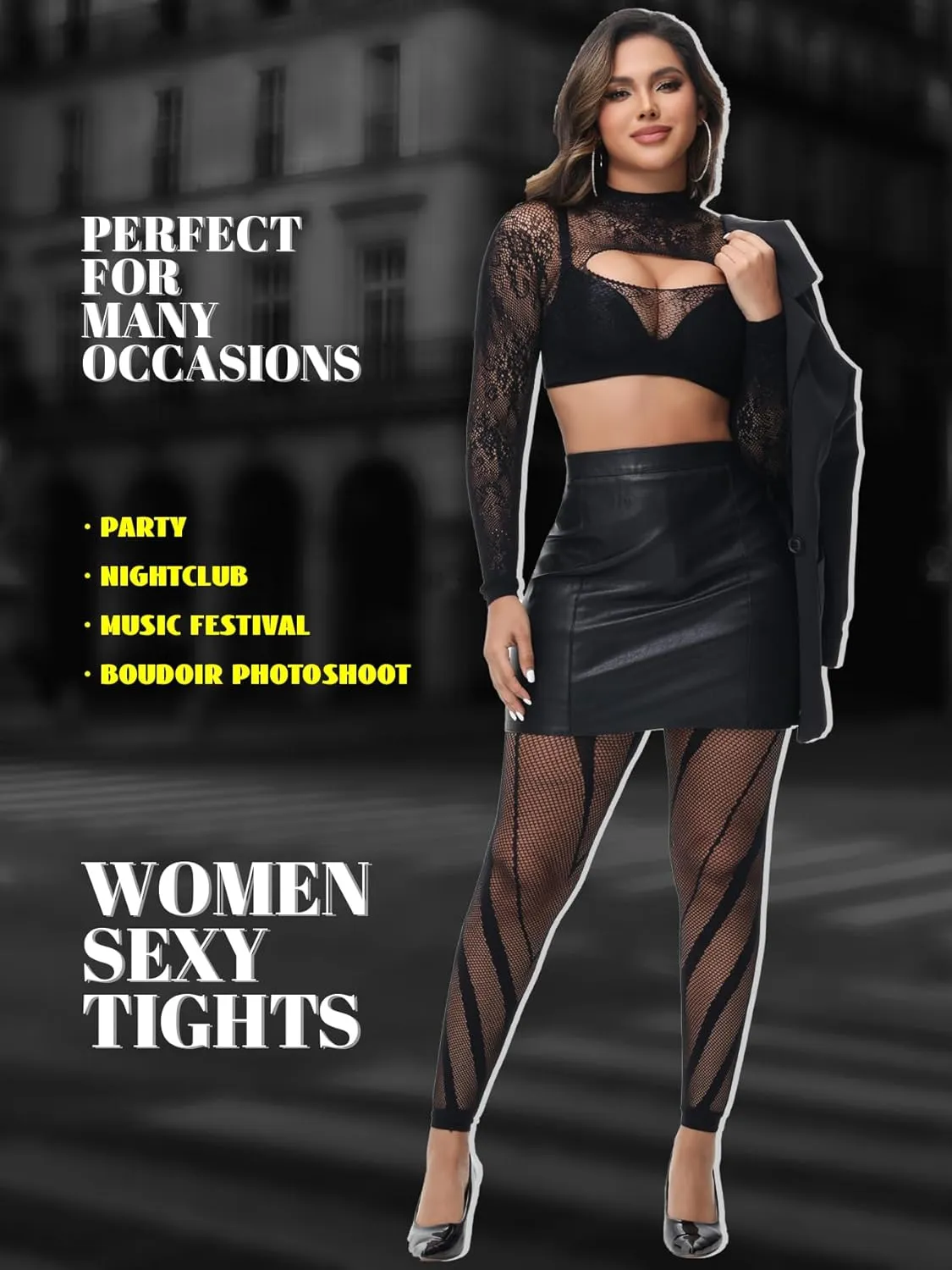 Women Sexy Tights Footless Pantyhouse Fishnet Opening Leggings Stripe Pantihose