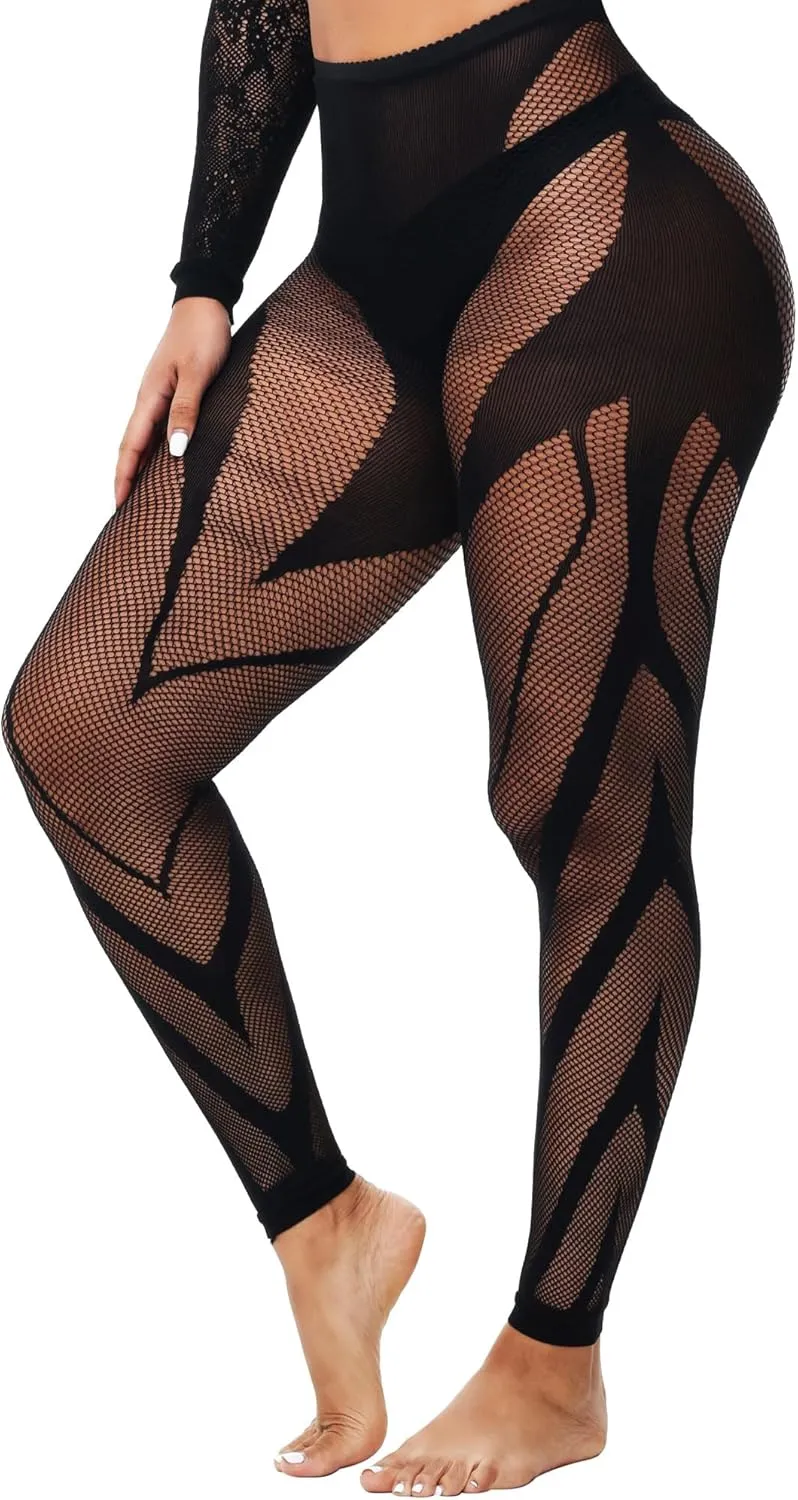 Women Sexy Tights Footless Pantyhouse Fishnet Opening Leggings Stripe Pantihose
