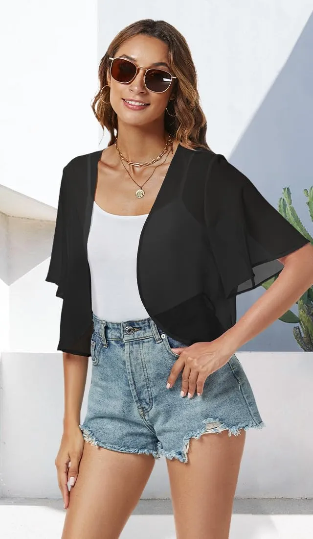 Women Shrug Chiffon Cardigans Open Front Short Sleeve Bolero for Evening Dressy