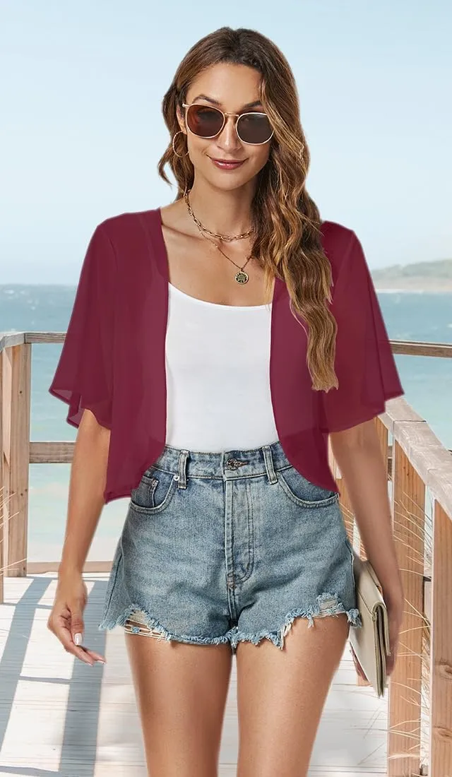 Women Shrug Chiffon Cardigans Open Front Short Sleeve Bolero for Evening Dressy