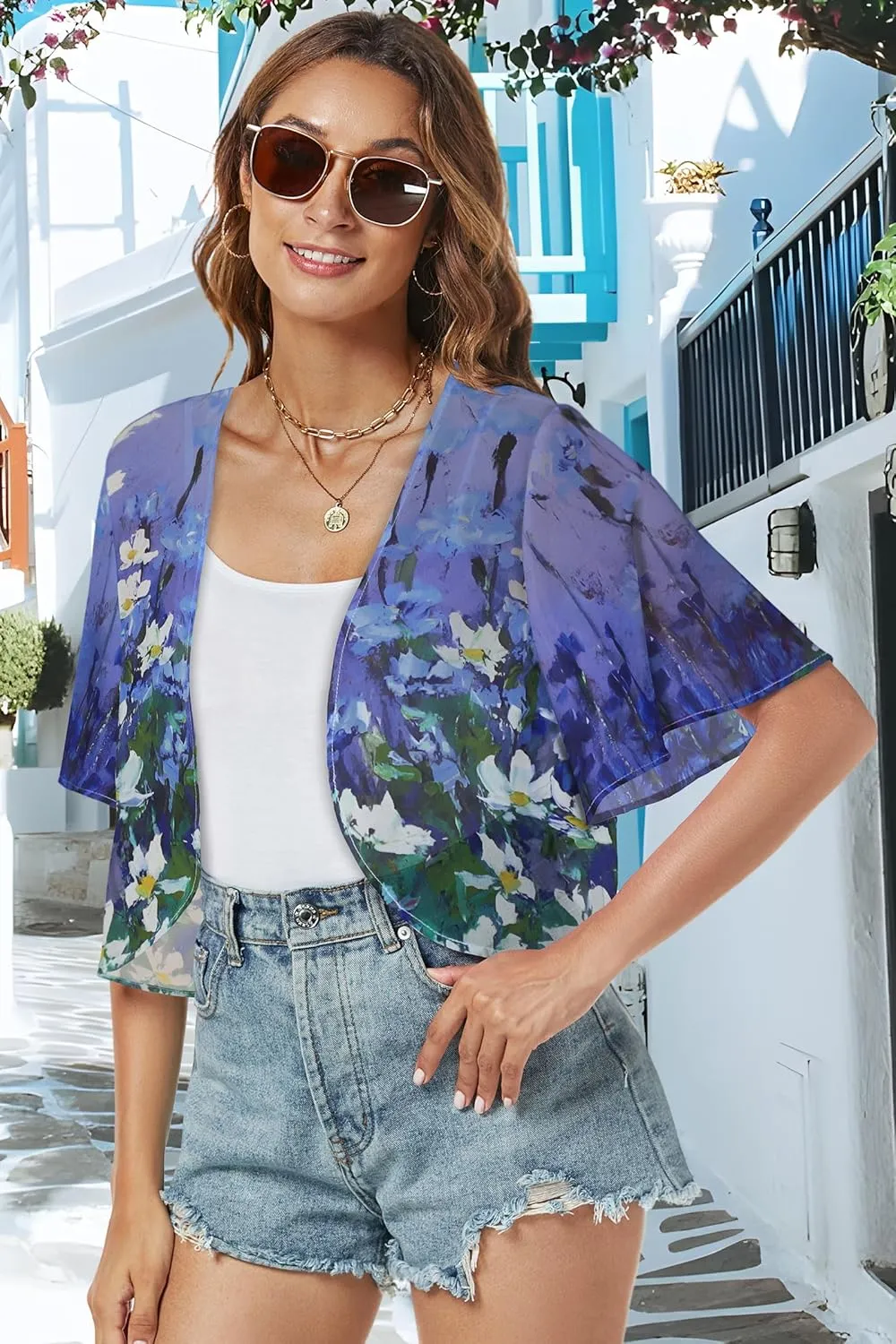 Women Shrug Chiffon Cardigans Open Front Short Sleeve Bolero for Evening Dressy