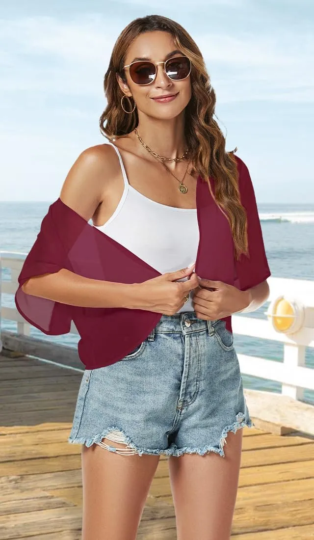 Women Shrug Chiffon Cardigans Open Front Short Sleeve Bolero for Evening Dressy