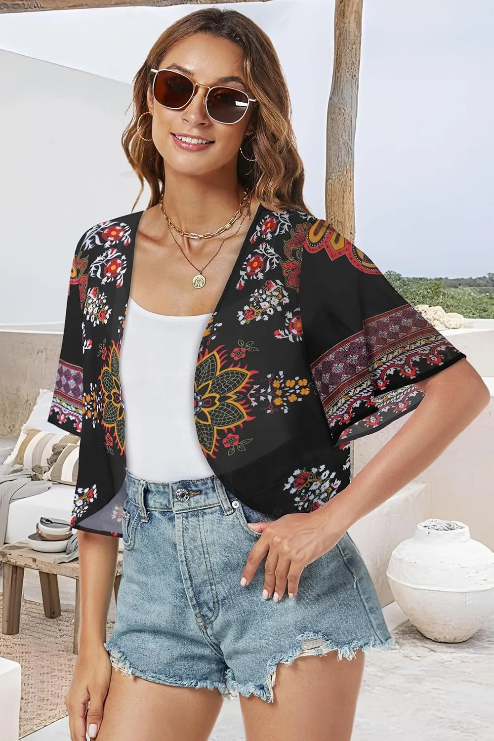 Women Shrug Chiffon Cardigans Open Front Short Sleeve Bolero for Evening Dressy