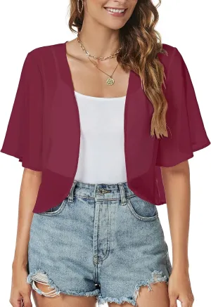 Women Shrug Chiffon Cardigans Open Front Short Sleeve Bolero for Evening Dressy
