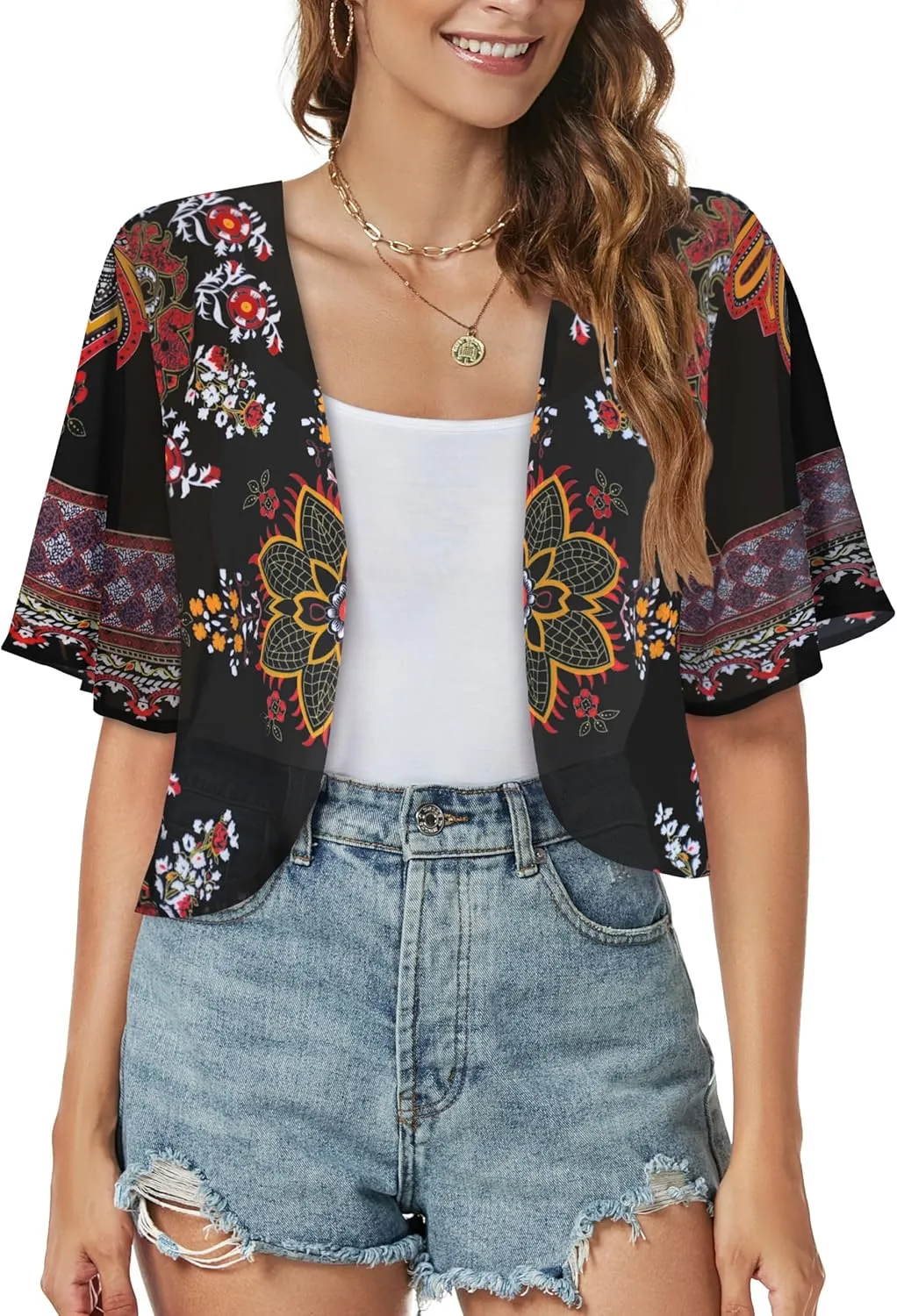 Women Shrug Chiffon Cardigans Open Front Short Sleeve Bolero for Evening Dressy